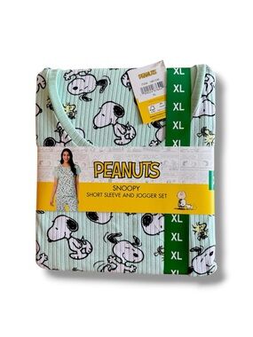 Peanuts Snoopy Short Sleeve and Jogger Pajama Set - Mint Green Inseam 29”